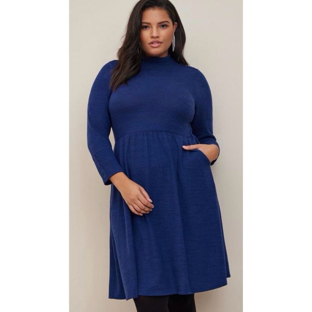 Plus Size Navy Long Sleeve Mock Neck Dress